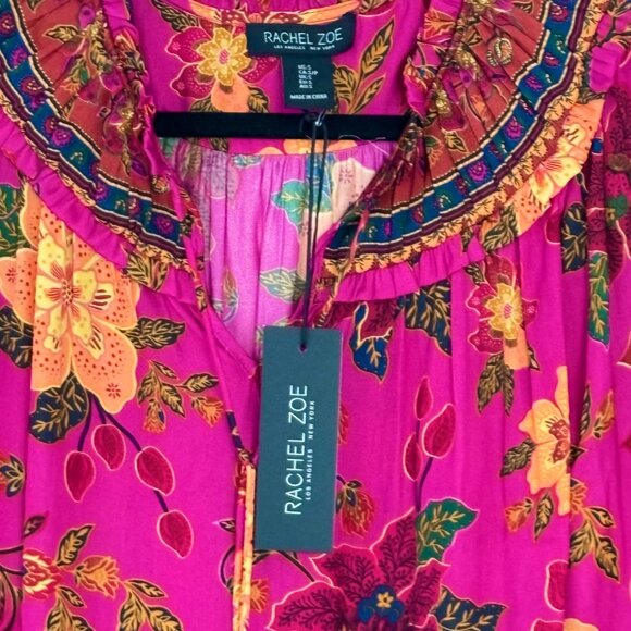 Rachel Zoe Vibrant Floral Boho Peasant Blouse Long Sleeve Pullover Ruffles Sz S - Picture 3 of 15